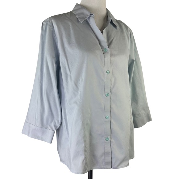 Chico's Tops - Chicos Wrinkle Resistant Cotton Button Down Shirt Blue 3/4 Sleeve Womens 3 US XL
